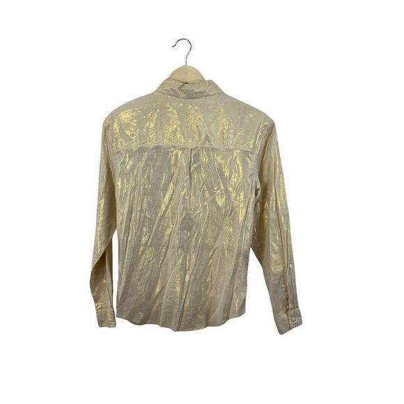 Victoria Jones Petites Medium PM Button Front Shirt Metallic Shiny Womens - Picture 2 of 13